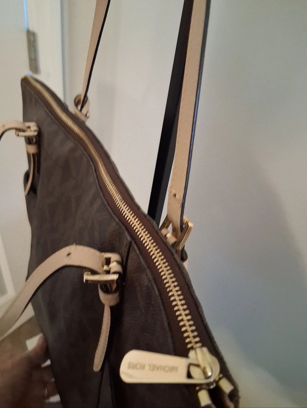 Michael Kors Brown & Tan Signature Leather Tote With Tan Leather Straps - Picture 6 of 10